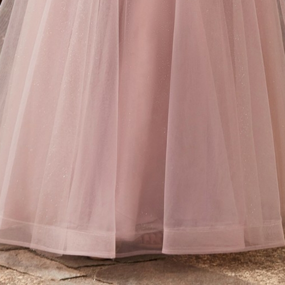 MAUVE LAYERED TULLE Formal evening gown WITH Detacable SLEEVES, floral design - Picture 4 of 7